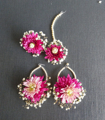 Pink chrysethemum Jewellry Set