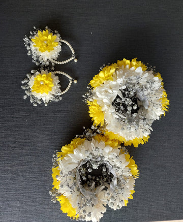 Yellow and White chrysanthemum Jewelry Set