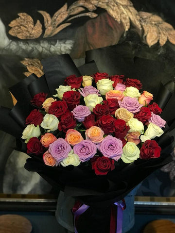 50 Colorful Roses Bouquet